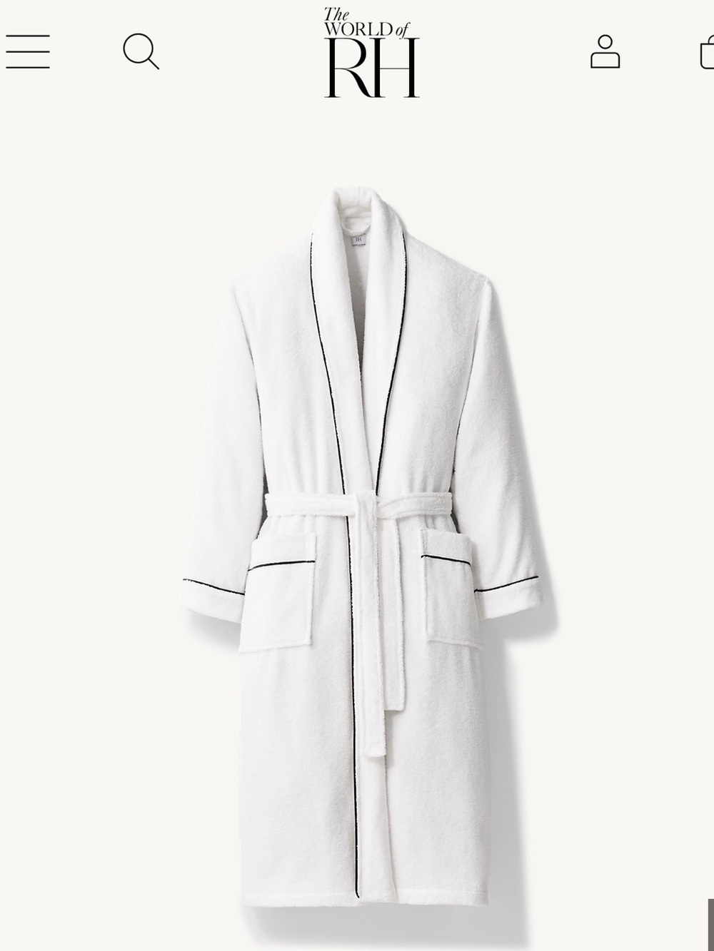 Restoration Hardware White 100% Cotton Robe with dark indigo blue trim - NWT NBW